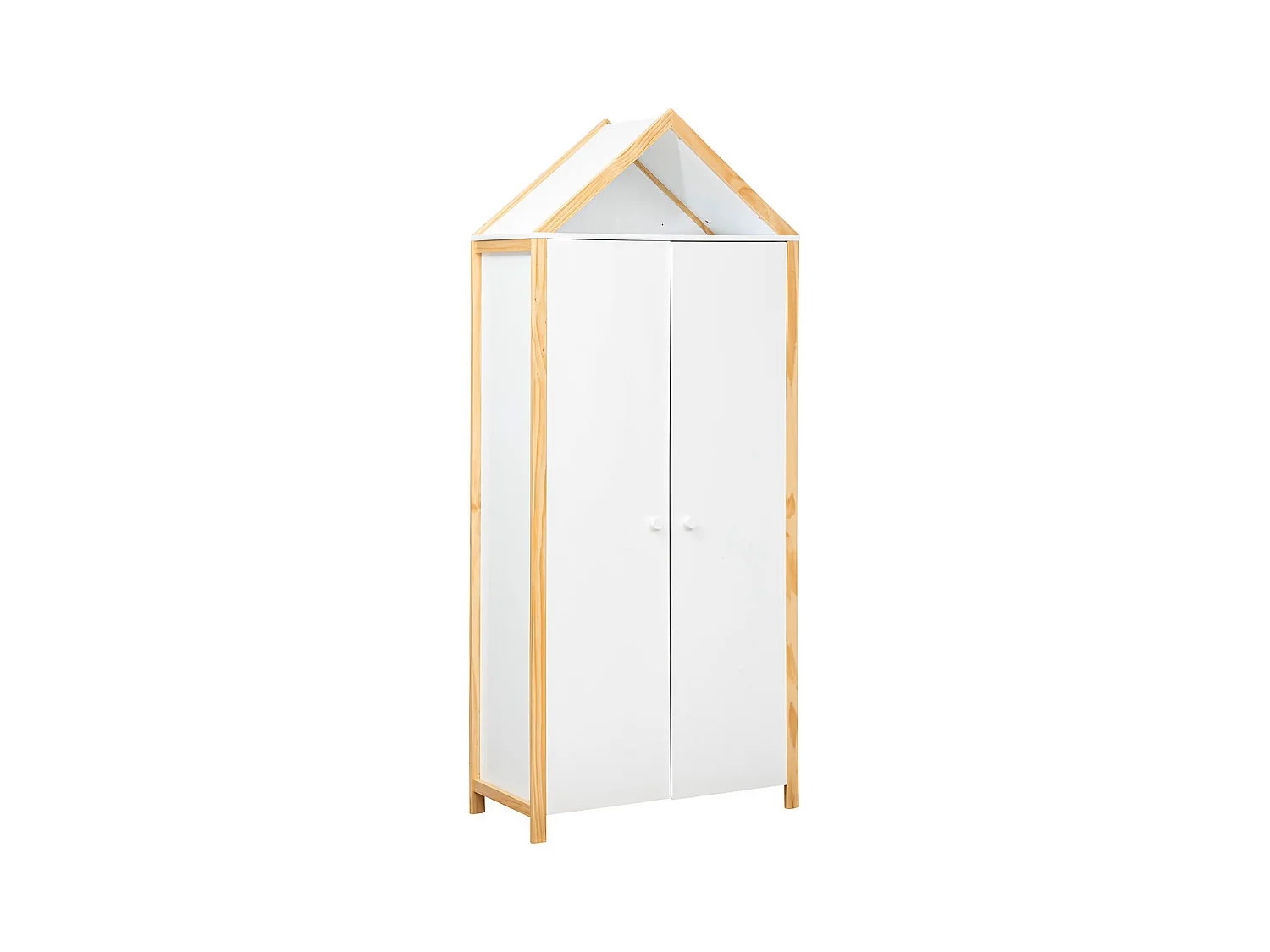 Armoire, meuble de rangement en bois avec 2 portes coloris blanc, naturel - Longueur 86  x Profondeur 41,2 x Hauteur  204,5 cm