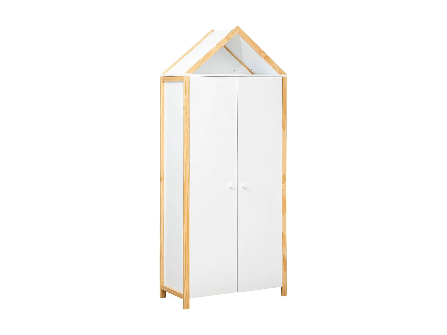 Armoire, meuble de rangement en bois avec 2 portes coloris blanc, naturel - Longueur 86  x Profondeur 41,2 x Hauteur  204,5 cm