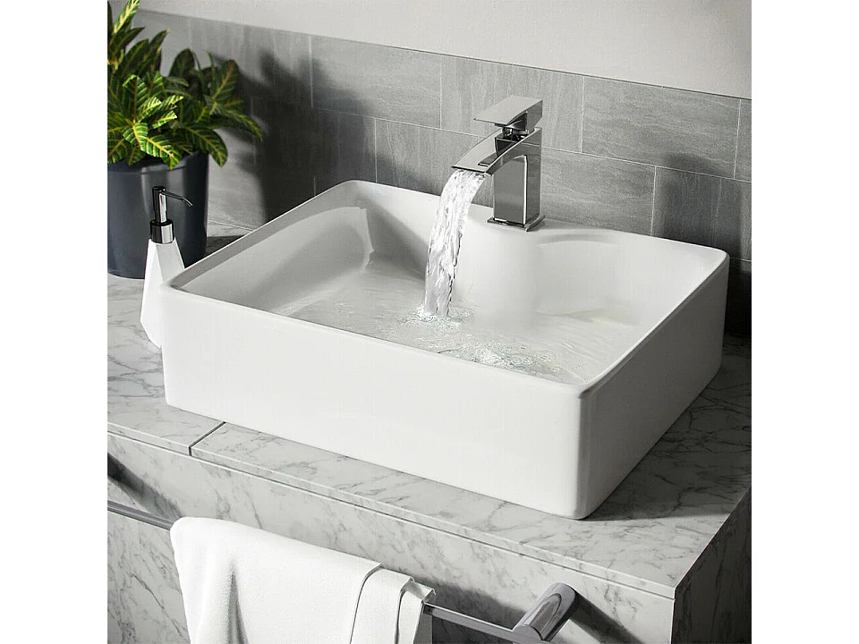 Lavabo Rectangulaire Moderne en Céramique,Vasque à poser Évier de Salle de Bain,Bac à Laver,480x375x130mm,Blanc