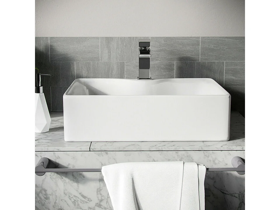 Lavabo Rectangulaire Moderne en Céramique,Vasque à poser Évier de Salle de Bain,Bac à Laver,480x375x130mm,Blanc