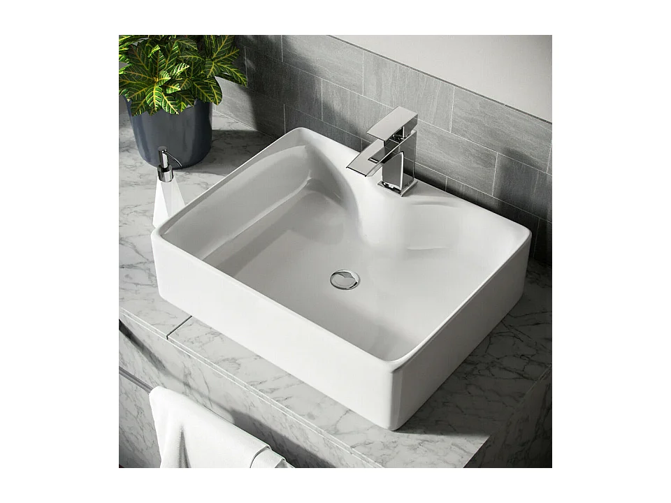 Lavabo Rectangulaire Moderne en Céramique,Vasque à poser Évier de Salle de Bain,Bac à Laver,480x375x130mm,Blanc