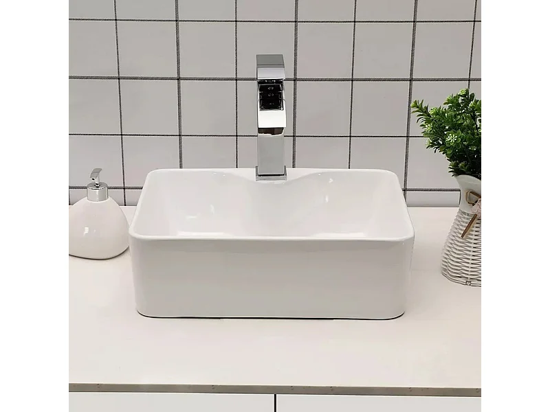 Moderno lavandino ceramico rettangolare, bacino del lavandino del bagno, vassoio di lavaggio, 480x375x130mm, bianco