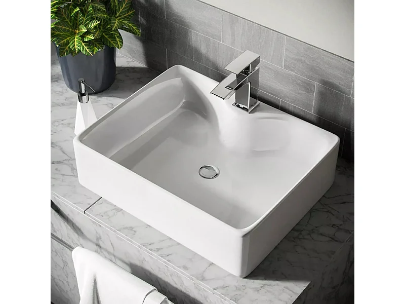 Moderno lavandino ceramico rettangolare, bacino del lavandino del bagno, vassoio di lavaggio, 480x375x130mm, bianco