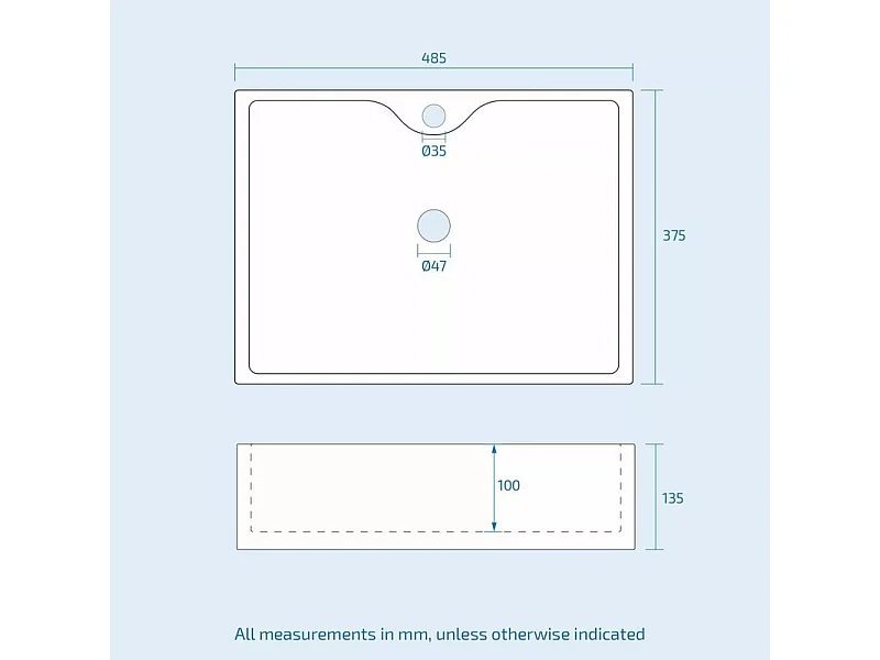 Moderno lavandino ceramico rettangolare, bacino del lavandino del bagno, vassoio di lavaggio, 480x375x130mm, bianco