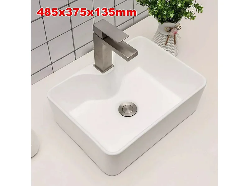 Moderno lavandino ceramico rettangolare, bacino del lavandino del bagno, vassoio di lavaggio, 480x375x130mm, bianco