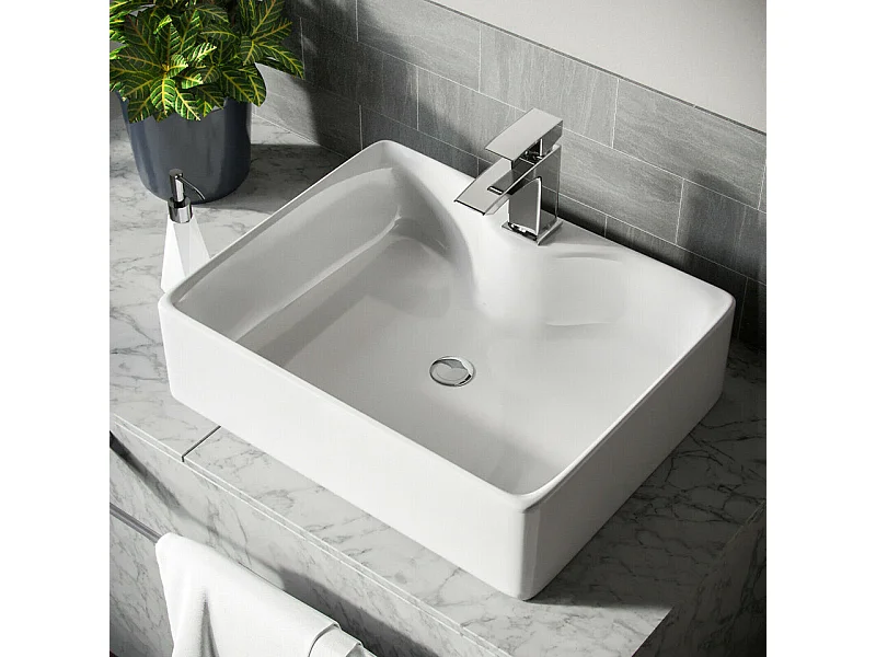Lavabo Rectangulaire Moderne en Céramique,Vasque à poser Évier de Salle de Bain,Bac à Laver,480x375x130mm,Blanc