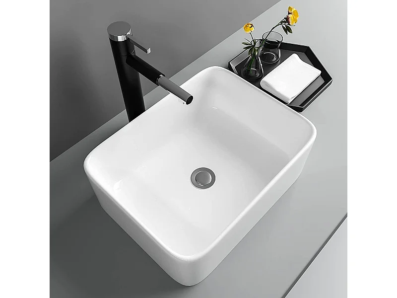 Lavello rettangolare moderno in ceramica, lavandino del bagno, vassoio di lavaggio bianco, 400x300x135mm