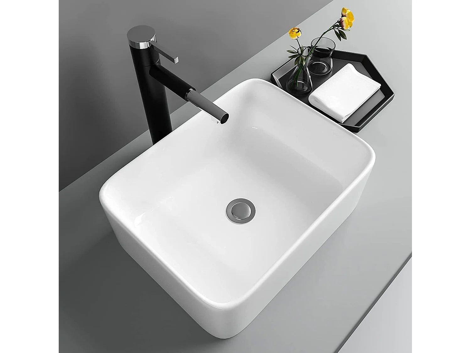 Lavello rettangolare moderno in ceramica, lavandino del bagno, vassoio di lavaggio bianco, 400x300x135mm