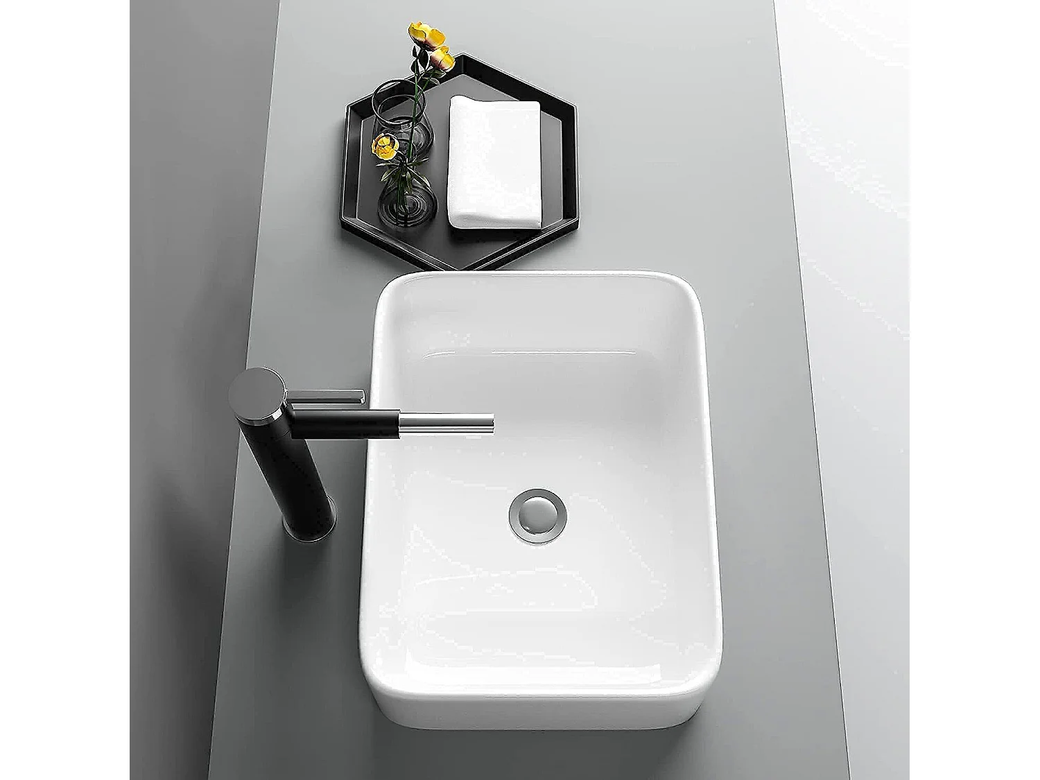 Lavello rettangolare moderno in ceramica, lavandino del bagno, vassoio di lavaggio bianco, 400x300x135mm