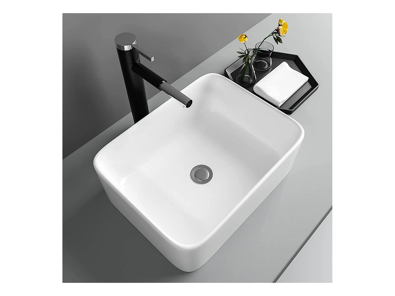 Lavabo Rectangulaire Moderne en Céramique, Évier de Salle de Bain, Bac à Laver Blanc, 400x300x135mm