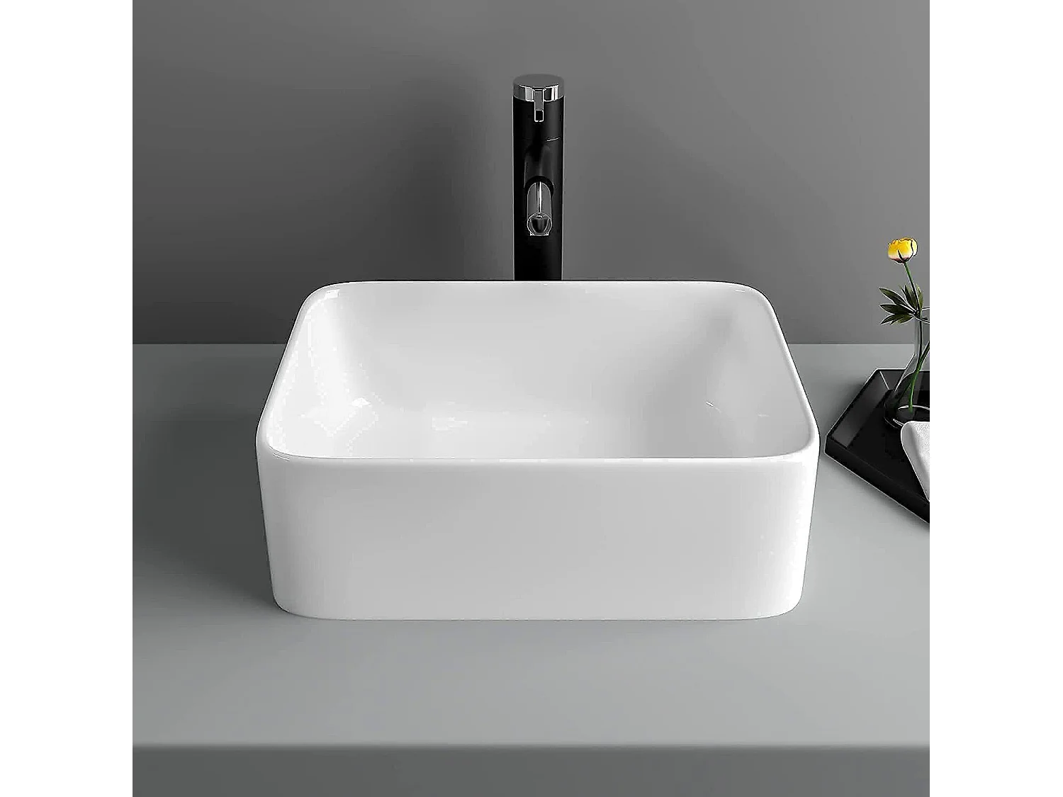 Lavabo Rectangulaire Moderne en Céramique, Évier de Salle de Bain, Bac à Laver Blanc, 400x300x135mm