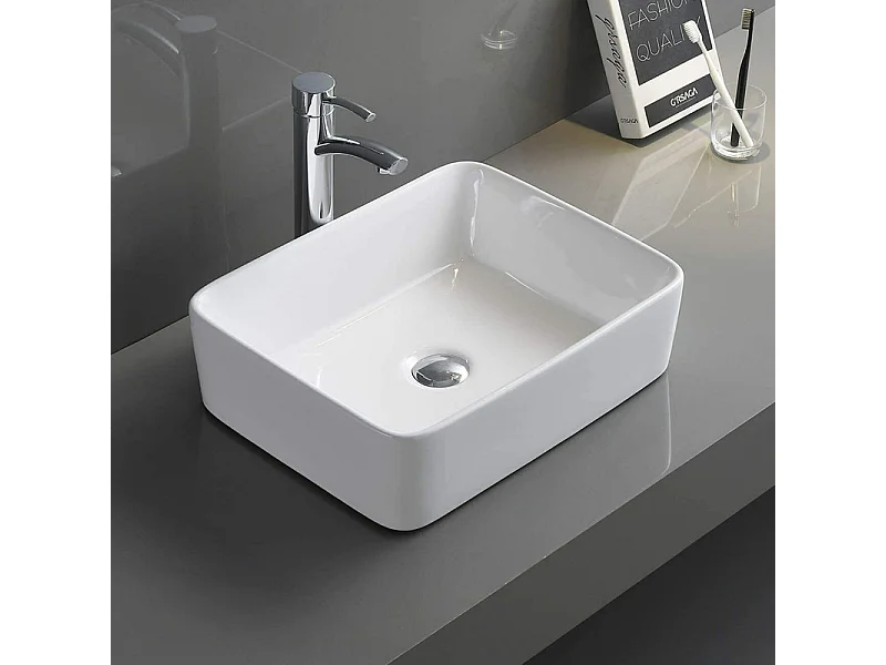Fregadero rectangular moderno en cerámica, lavabo de baño, bandeja de lavado blanco, 400x300x135 mm