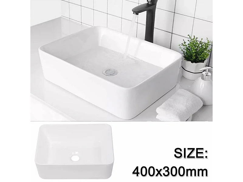 Fregadero rectangular moderno en cerámica, lavabo de baño, bandeja de lavado blanco, 400x300x135 mm