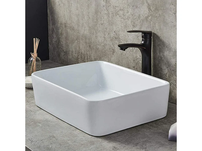 Fregadero rectangular moderno en cerámica, lavabo de baño, bandeja de lavado blanco, 400x300x135 mm
