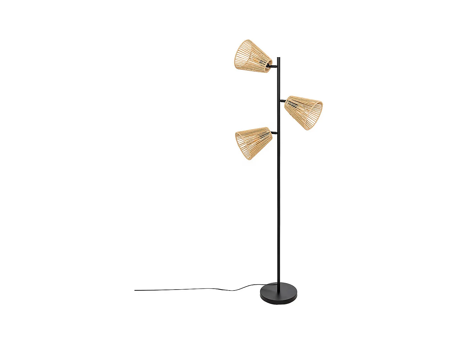 Lampe suspendue, Suspension luminaire droit en bois naturel et métal noir- Longueur 49,5 x Profondeur 24 x Hauteur 150 cm