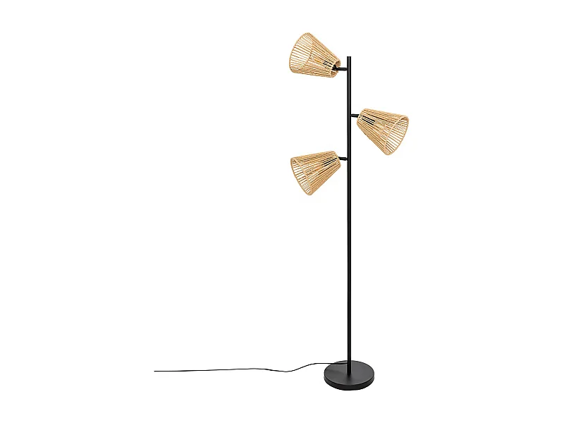 Lampe suspendue, Suspension luminaire droit en bois naturel et métal noir- Longueur 49,5 x Profondeur 24 x Hauteur 150 cm