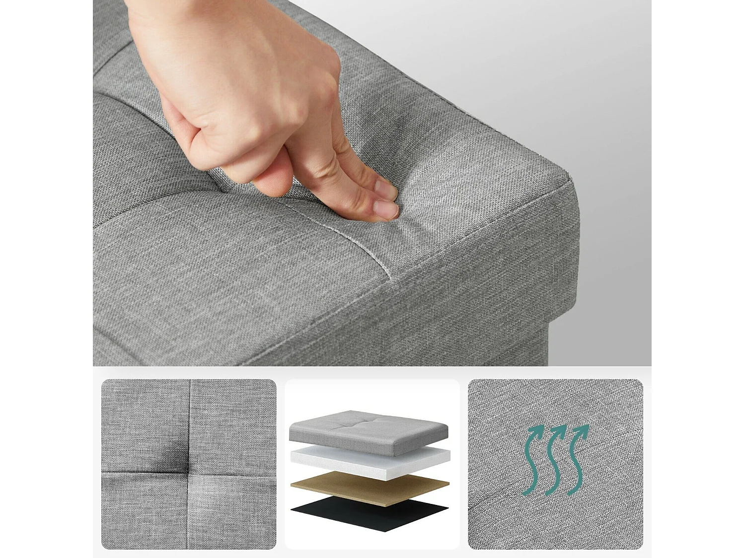 Banc Tabouret Boîte de Rangement Polyester Commode Pliable - 76x38x38cm - Gris Clair