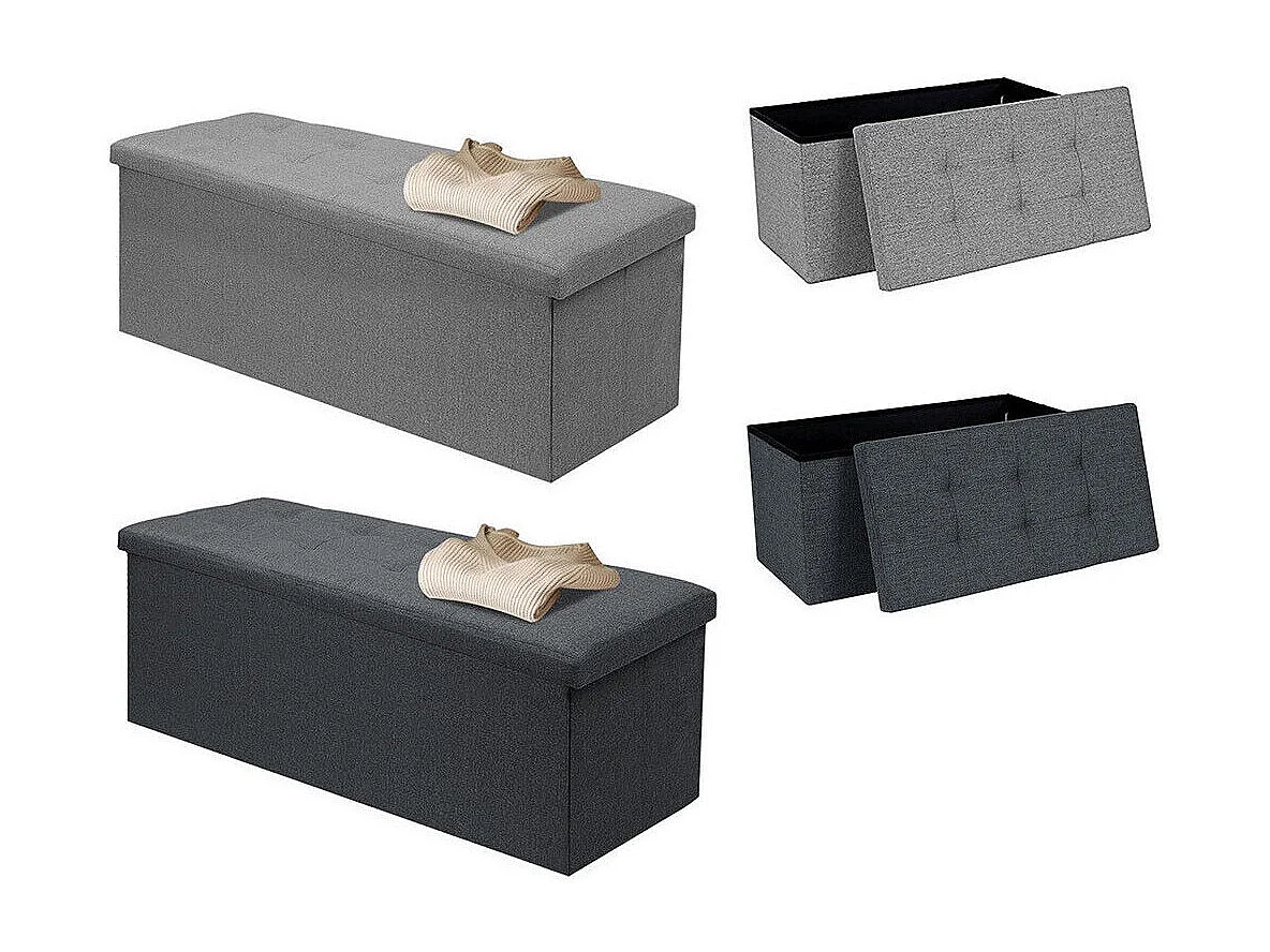 Banc Tabouret Boîte de Rangement Polyester Commode Pliable - 76x38x38cm - Gris Clair