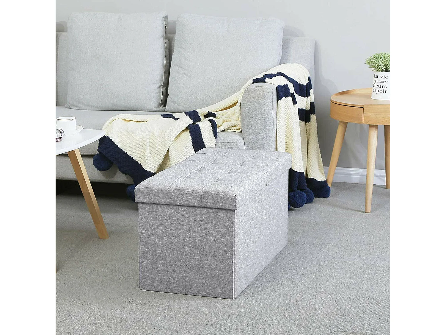 Bank Kruk Opbergdoos Polyester Opvouwbare Commode - 76x38x38cm - Lichtgrijs