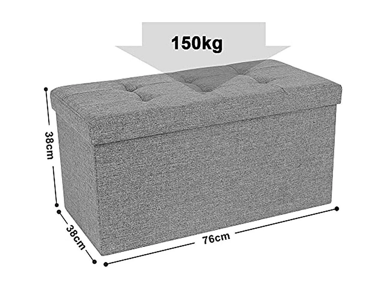 Bank Kruk Opbergdoos Polyester Opvouwbare Commode - 76x38x38cm - Lichtgrijs