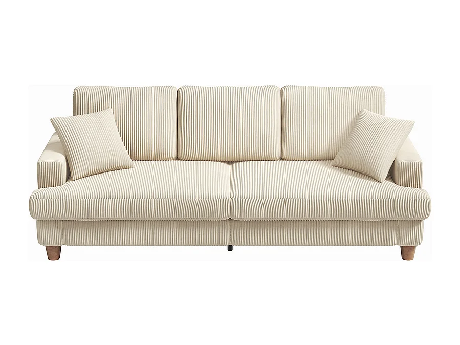 Sofá de 3 de sete em veludo bege, sofá reto grande, assentos extras profundos de 53 cm, com 2 travesseiros - 220x76x84cm