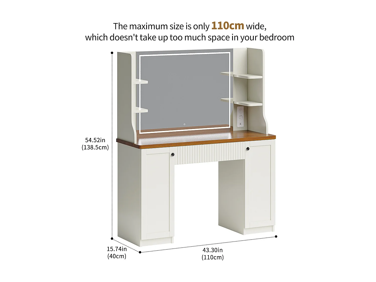 Coiffeuse avec Miroir LED à Luminosité Réglable,Dressing Table Moderne en Bois,Tiroir,3 Compartiments,110x40x138.5cm - Marron Vintage
