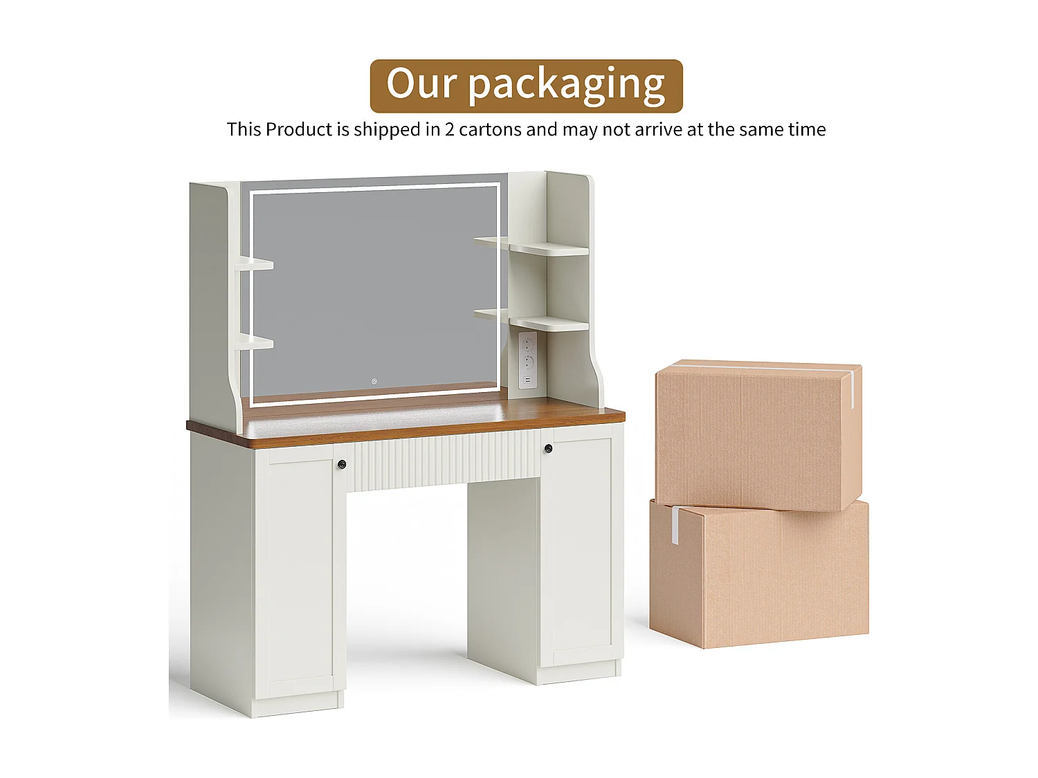 Coiffeuse avec Miroir LED à Luminosité Réglable,Dressing Table Moderne en Bois,Tiroir,3 Compartiments,110x40x138.5cm - Marron Vintage