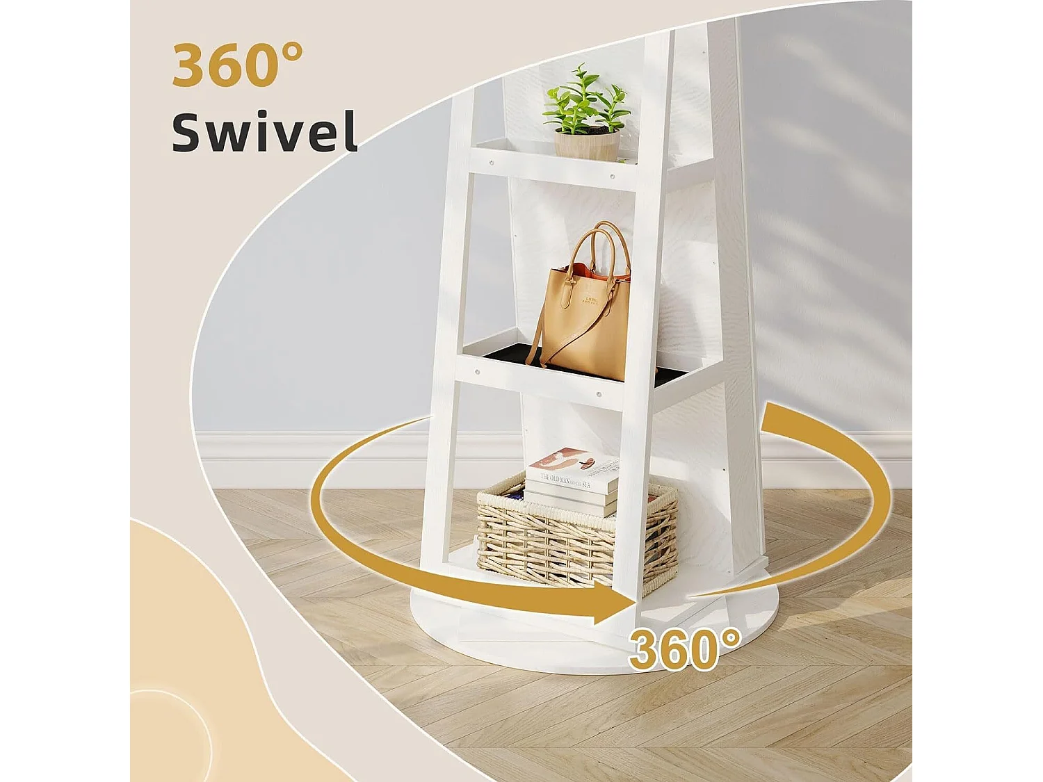 Sieradenkast met 360° draaibare spiegel, 3-in-1 cosmetica-opbergmeubel, schoonheidskast, planken, slot, 158x38x38cm, wit
