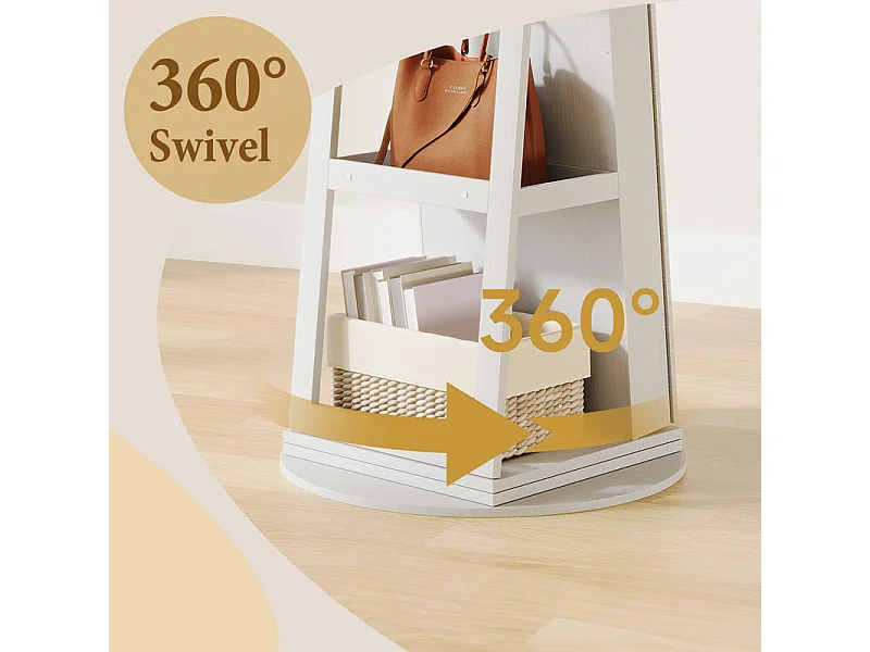 Armoire à Bijoux avec Miroir pivotante à 360°,Meuble de Rangement 3-en-1 pour cosmétiques,Placard beauté,étagères,Serrure,158x38x38cm,Blanc