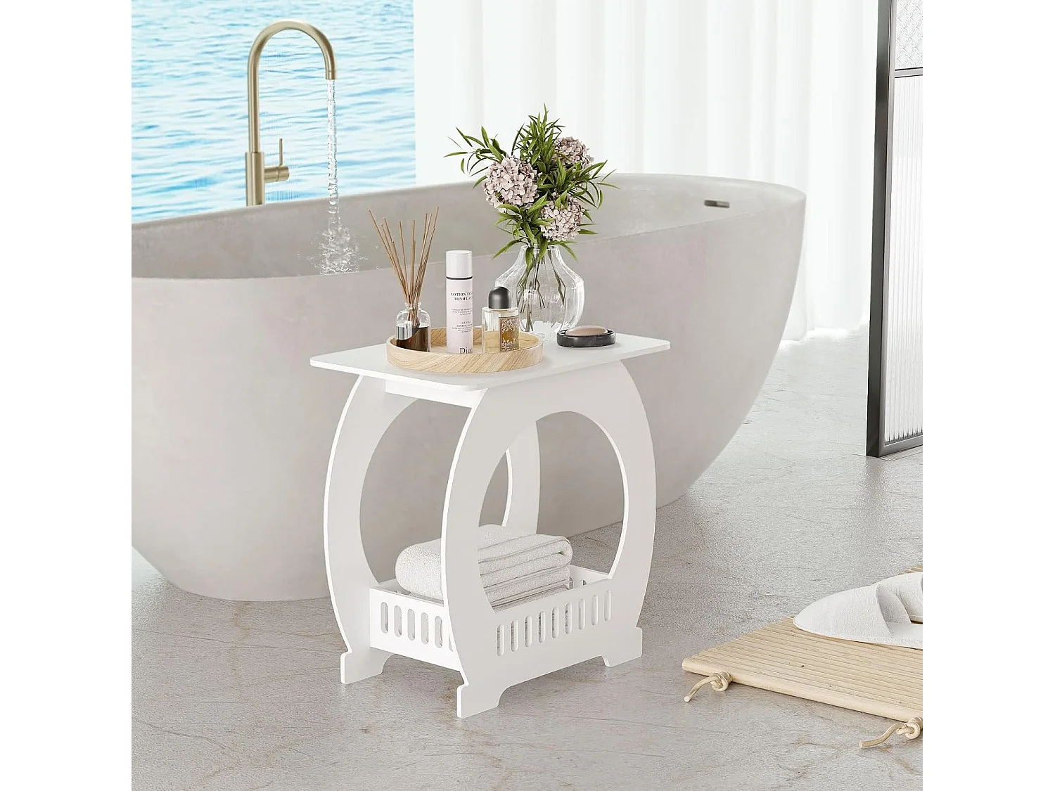 Nachtkastje, Nachtkastje met Mand, Salontafel voor kleine ruimtes, Eindbank, Woonkamertafel - 44x30x46cm - Wit