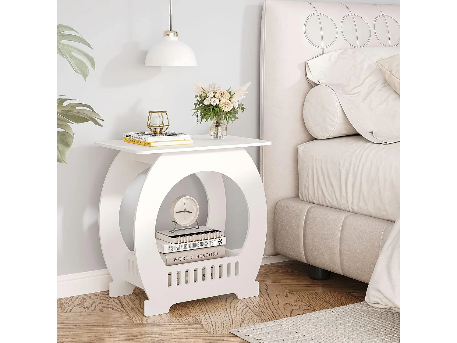 Nachtkastje, Nachtkastje met Mand, Salontafel voor kleine ruimtes, Eindbank, Woonkamertafel - 44x30x46cm - Wit
