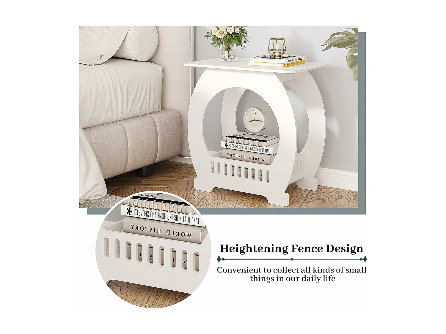 Table de Chevet,Table de Nuit avec Panier,Table à Café de Petits Espaces,Bout de Canapé,Table de Salon - 44x30x46cm - Blanc