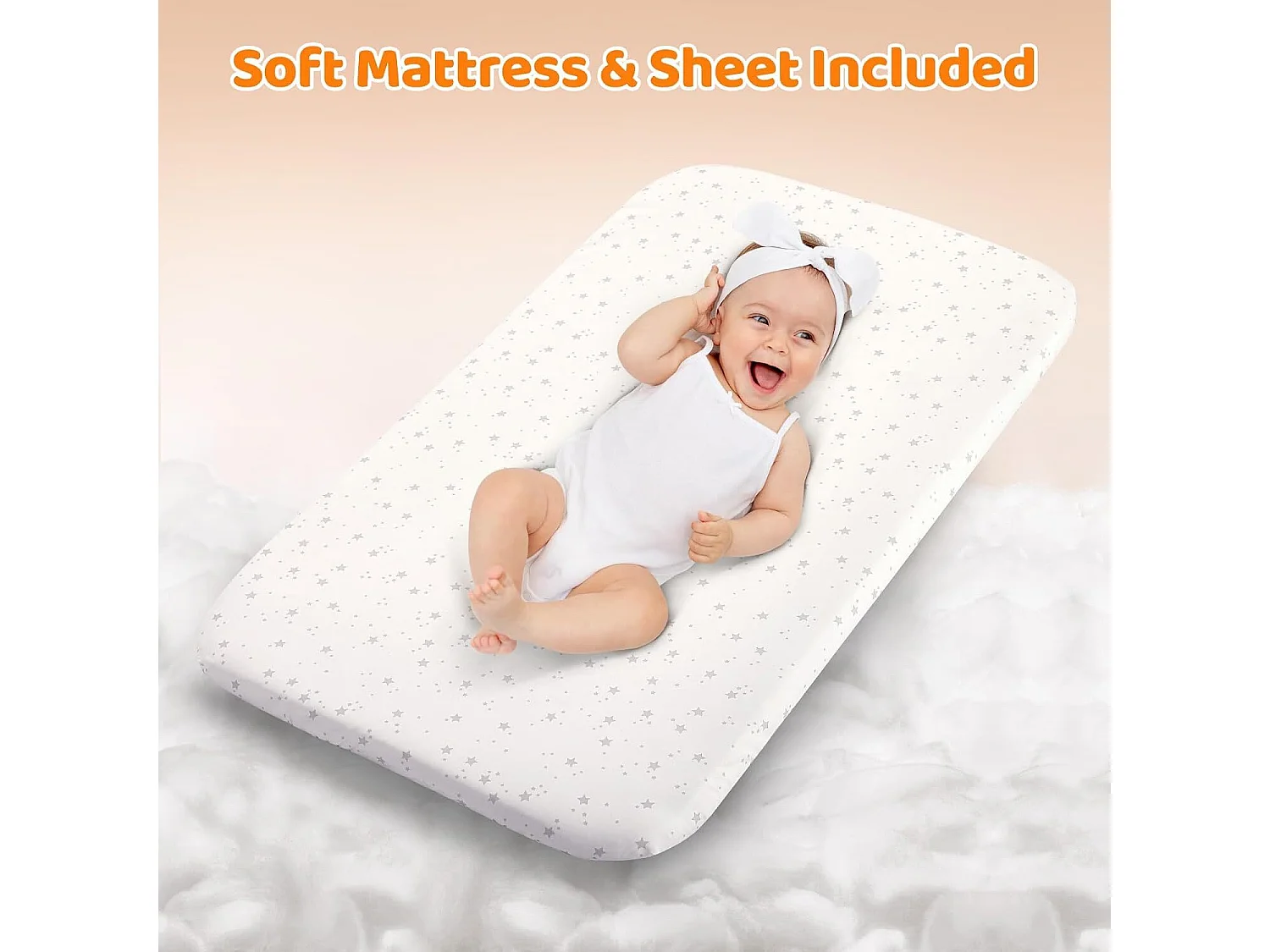 Ezebaby 3-in-1 co-sleeping babybedje, schommelwieg met matras, in hoogte verstelbaar 7 niveaus, ademend gaas, voor pasgeborenen, houtnerf