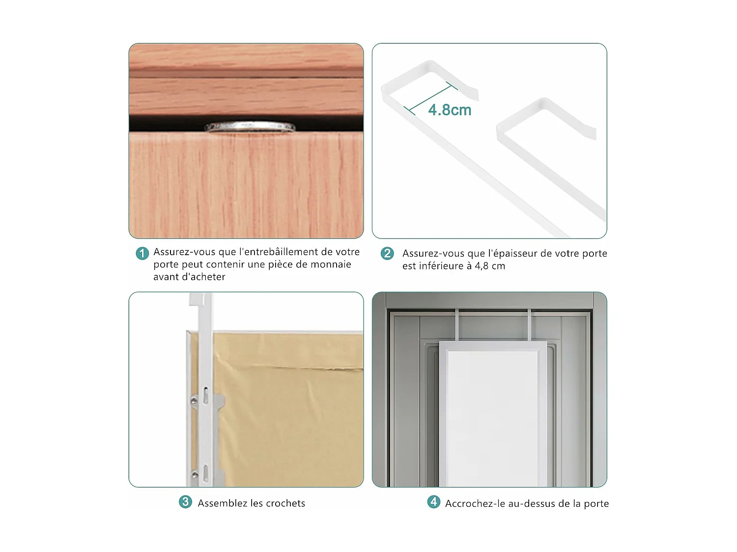 Porta a parete sospesa specchio 110x33 cm, lunghezza dello specchio pieno in vetro temperato con 2 ganci di sospensione per porta, altezza regolabile - bianco