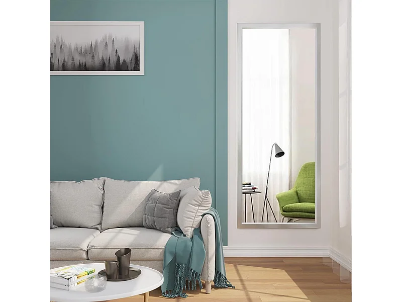 Miroir Porte Mural Suspendu 110x33cm,Miroir Pleine Longueur en Verre Trempé avec 2 Crochets de Suspension pour Porte,Hauteur Réglable - Blanc