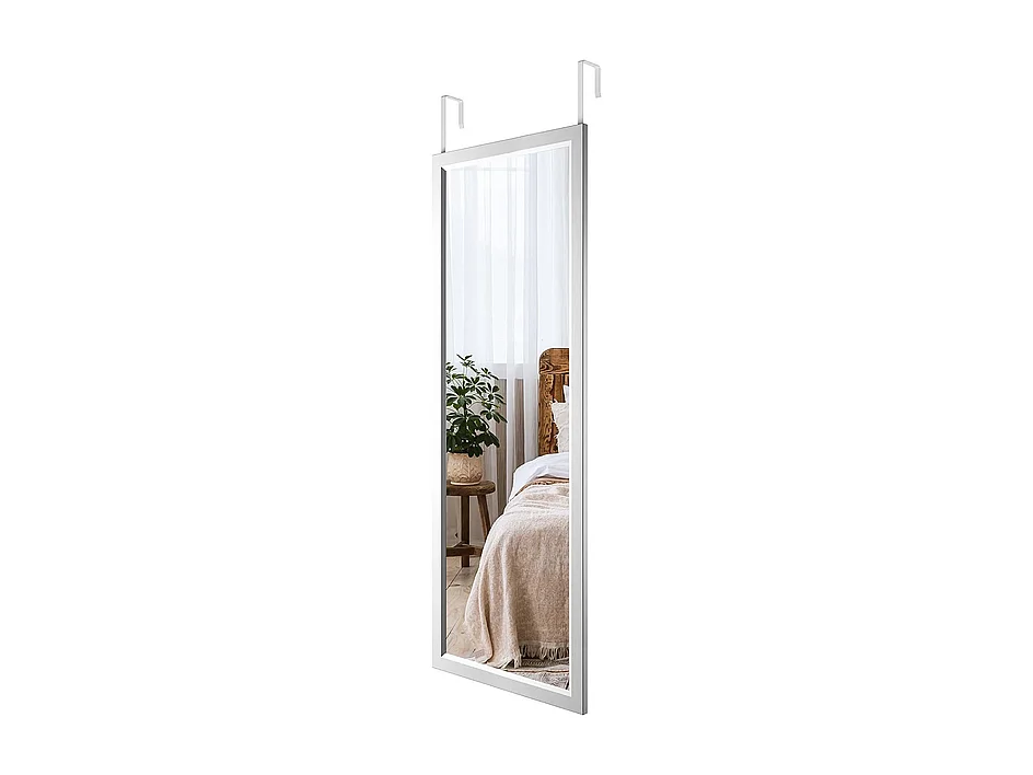 Spiegel hängende Wandtür 110x33 cm, vollständige Spiegellänge in geschmiedetem Glas mit 2 Haken Federung für Tür, verstellbare Höhe - Weiß