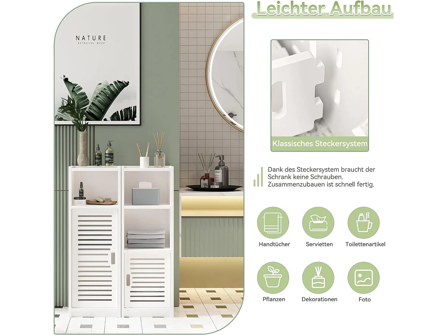 Muebles de baño con puerta pequeña de 3 cajones, unidad de almacenamiento con puerta, estante de pie - 80x25x22cm - blanco