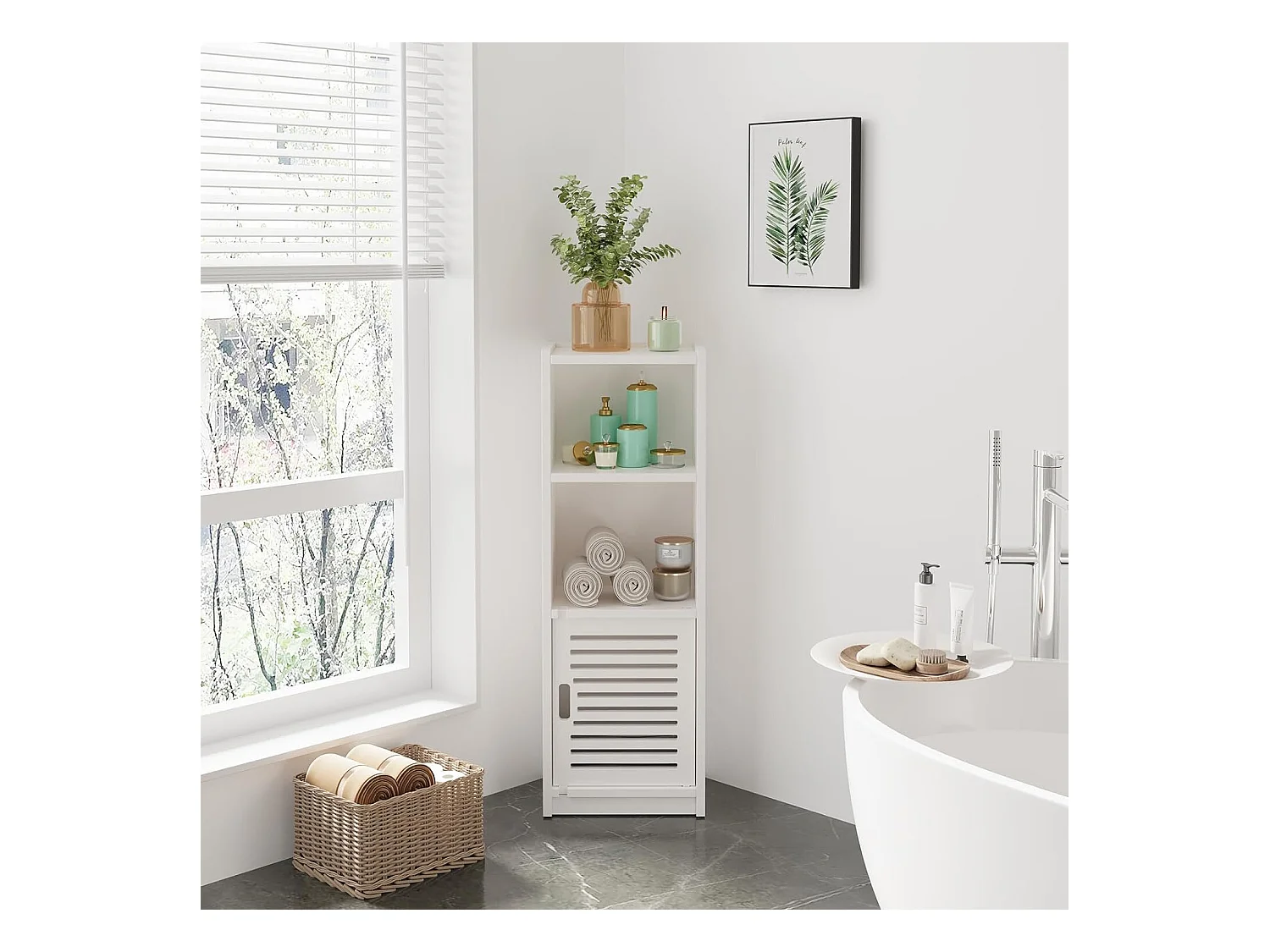 Meuble de salle de bain avec Petite porte 3 tiroirs,Meuble de Rangement avec Porte,étagère sur pied - 80x25x22cm - Blanc