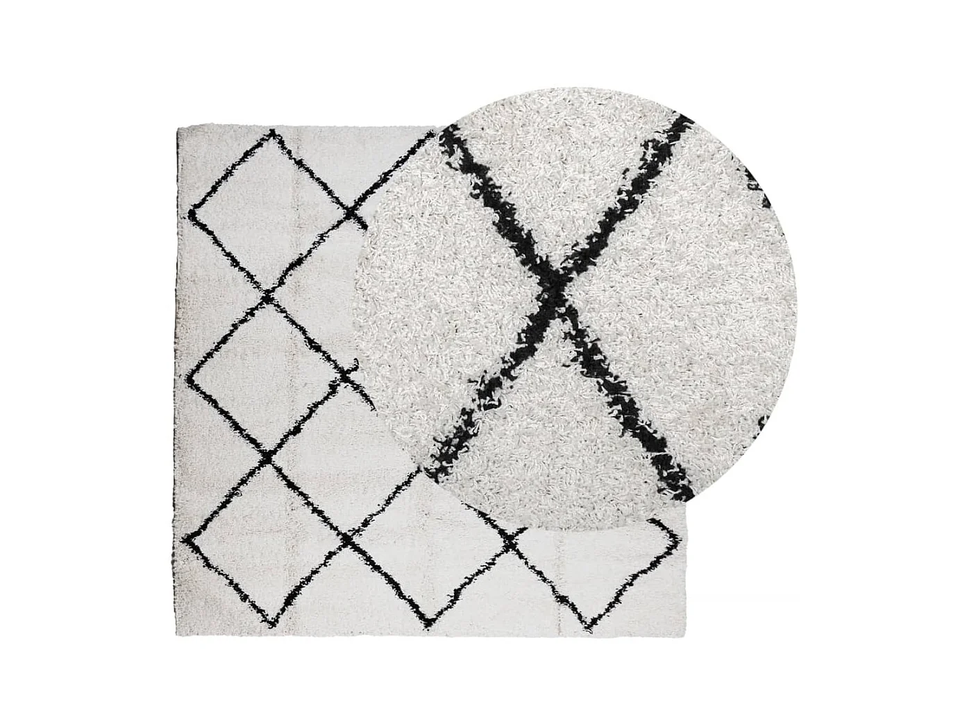 Vito  Teppich Shaggy Hochflor Modern Creme und Schwarz 120x120 cm