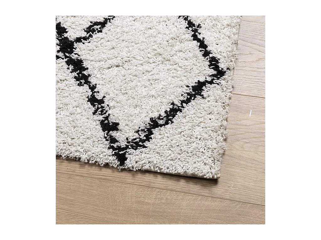 Vito  Teppich Shaggy Hochflor Modern Creme und Schwarz 120x120 cm