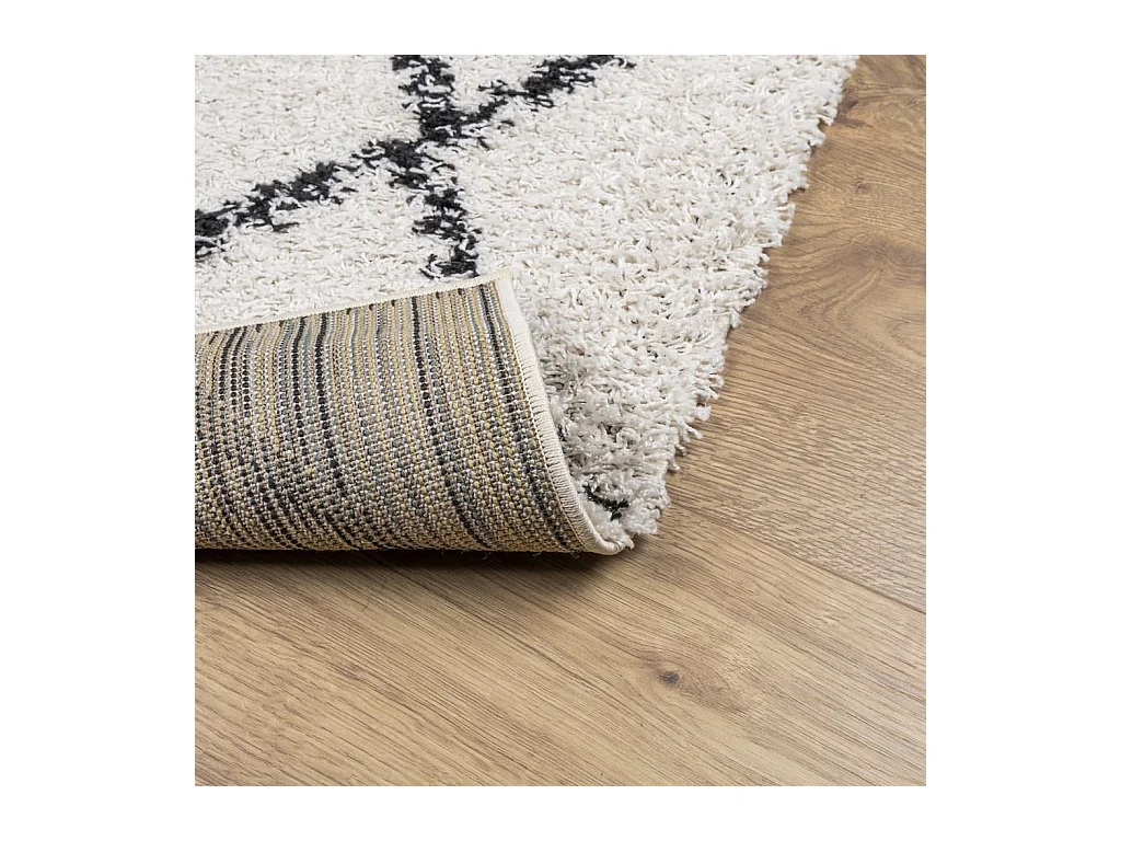 Vito  Teppich Shaggy Hochflor Modern Creme und Schwarz 120x120 cm