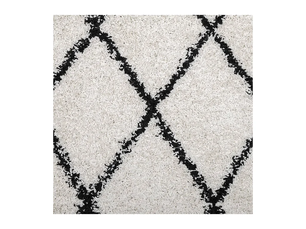 Vito  Teppich Shaggy Hochflor Modern Creme und Schwarz 120x120 cm
