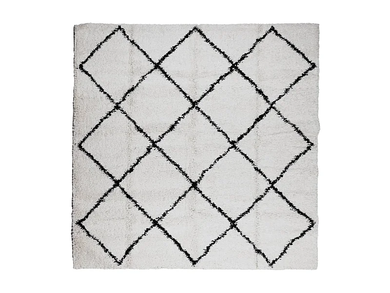 Vito  Tapis shaggy à poils longs moderne crème et noir 120x120 cm