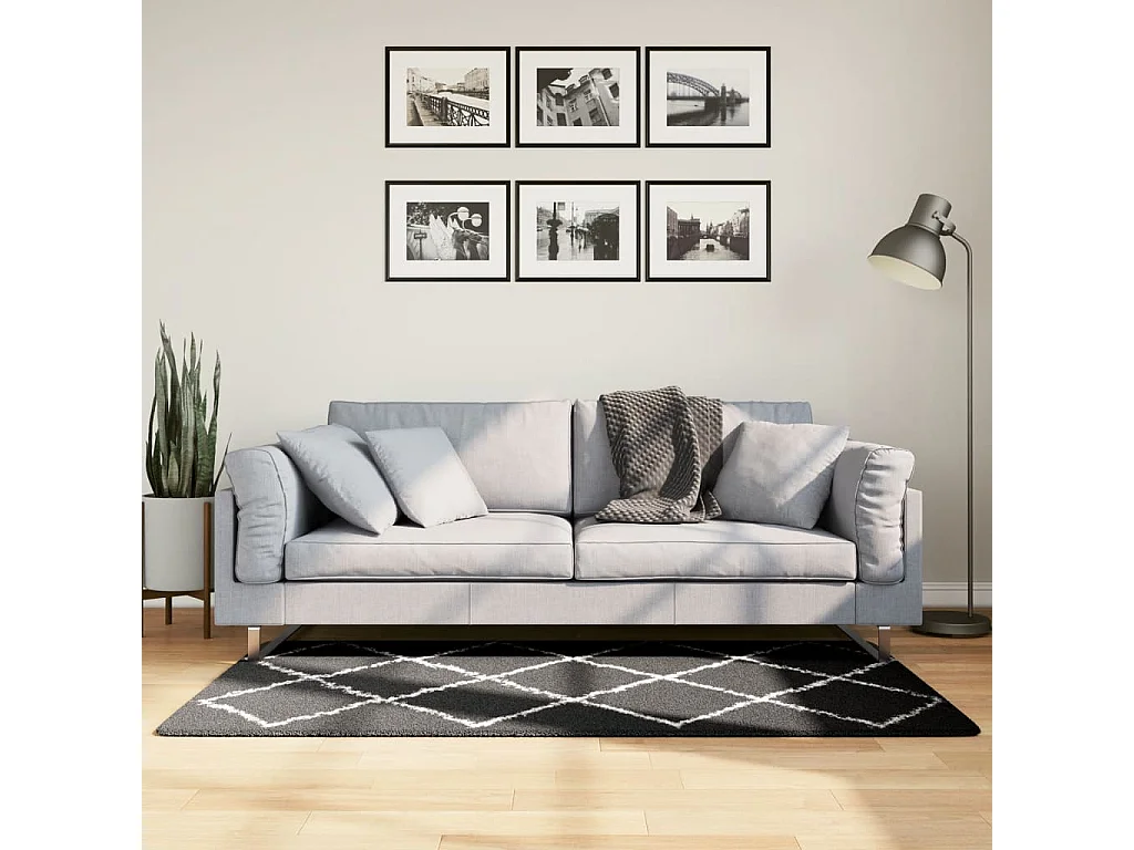 Vito  Shaggy-Teppich PAMPLONA Hochflor Modern Schwarz Creme 80x150 cm