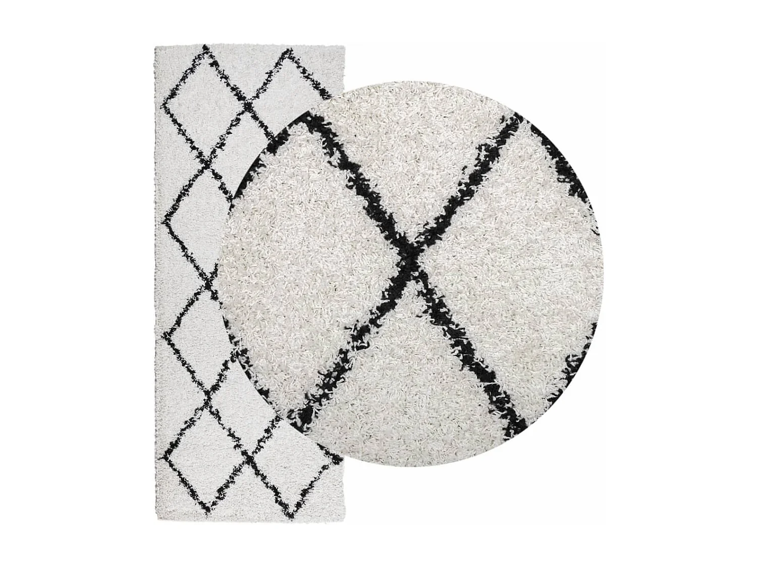 Vito  Tapis shaggy à poils longs moderne crème et noir 80x200 cm