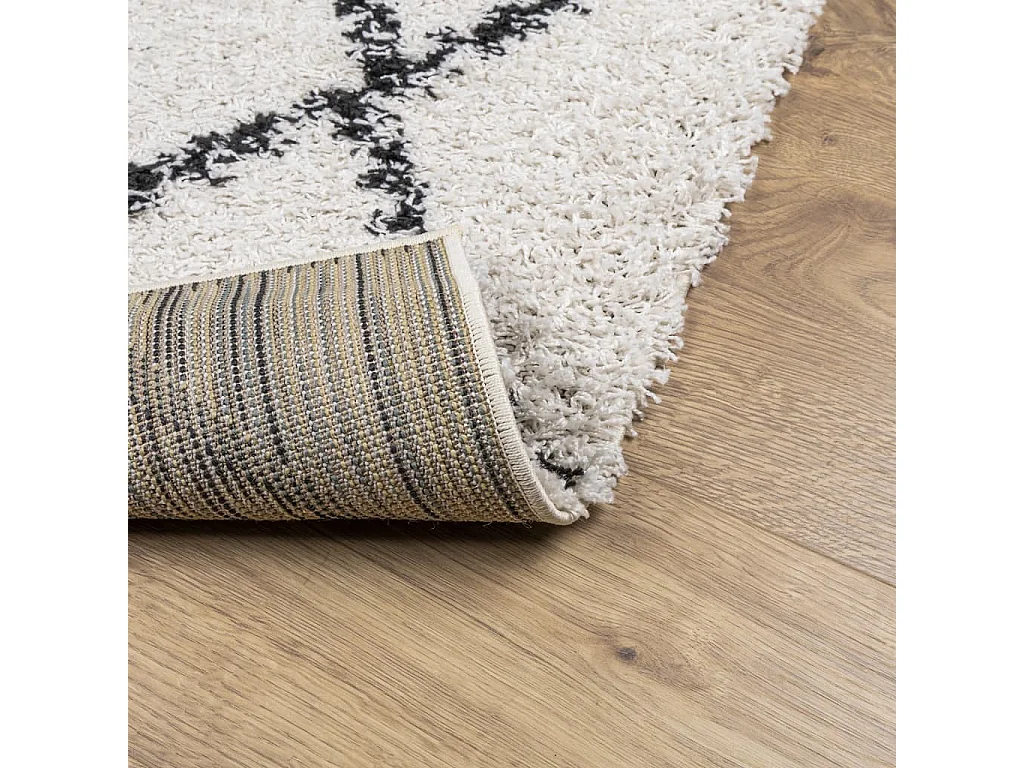 Vito  Tapis shaggy à poils longs moderne crème et noir 80x200 cm