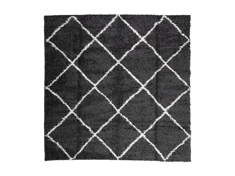 Vito  Teppich Shaggy Hochflor Modern Schwarz und Creme 120x120 cm