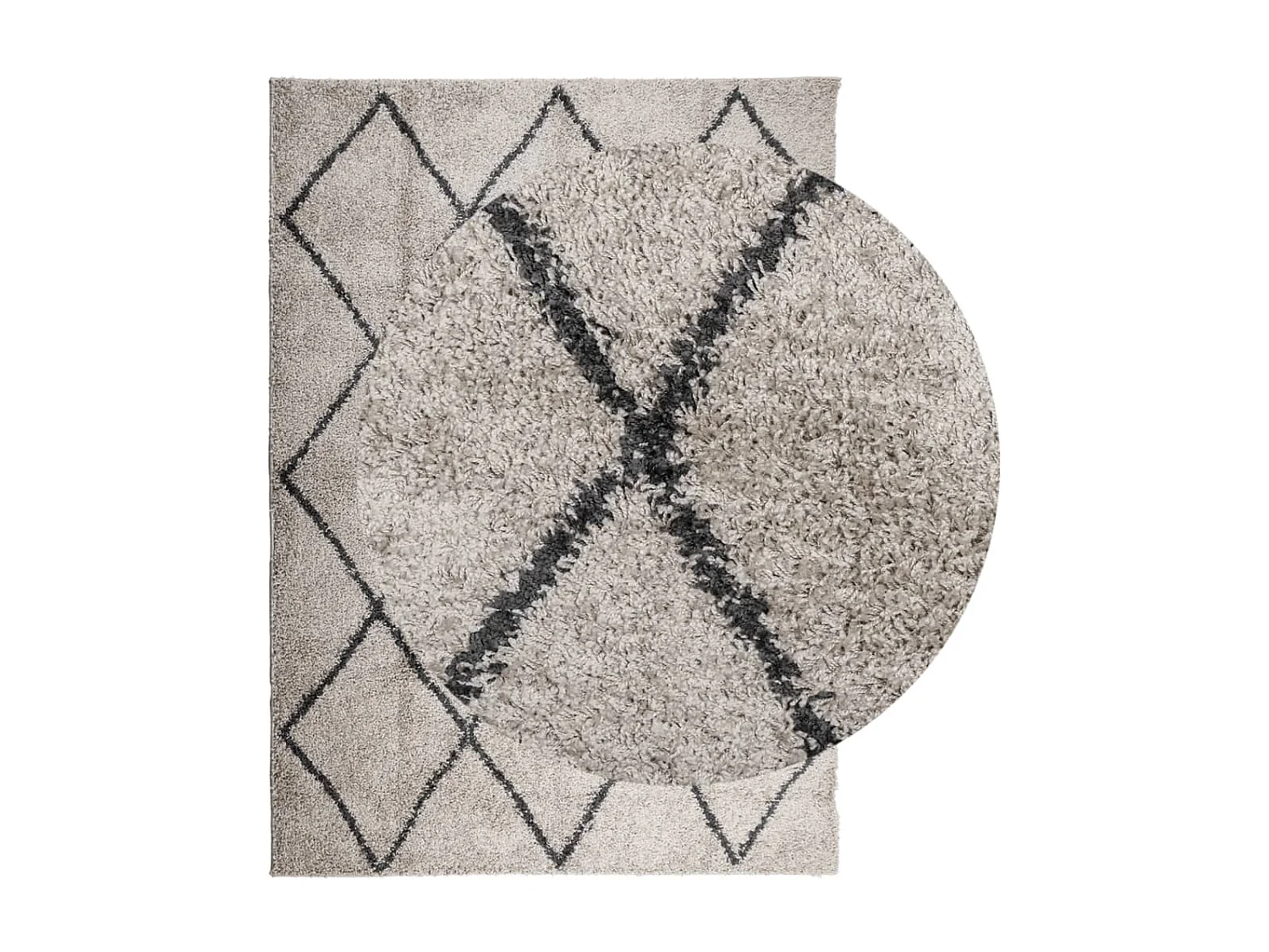 Vito  Tapis shaggy à poils longs moderne beige anthracite 240x340 cm