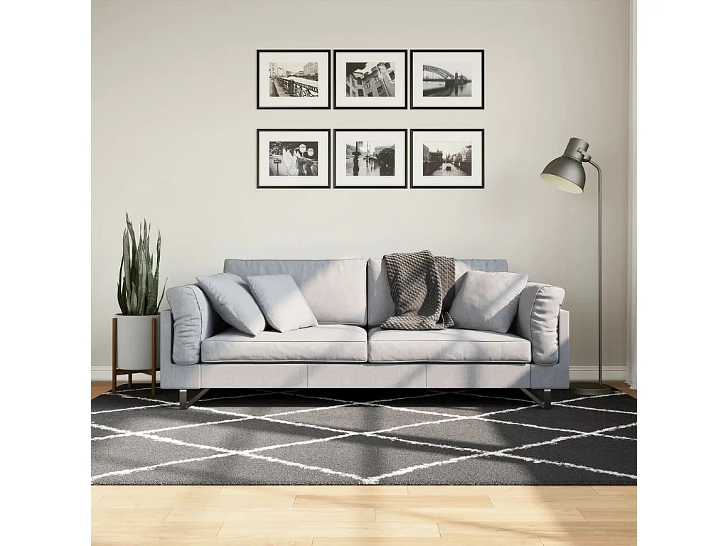 Vito  Tappeto Shaggy PAMPLONA a Pelo Lungo Nero e Crema 160x230 cm