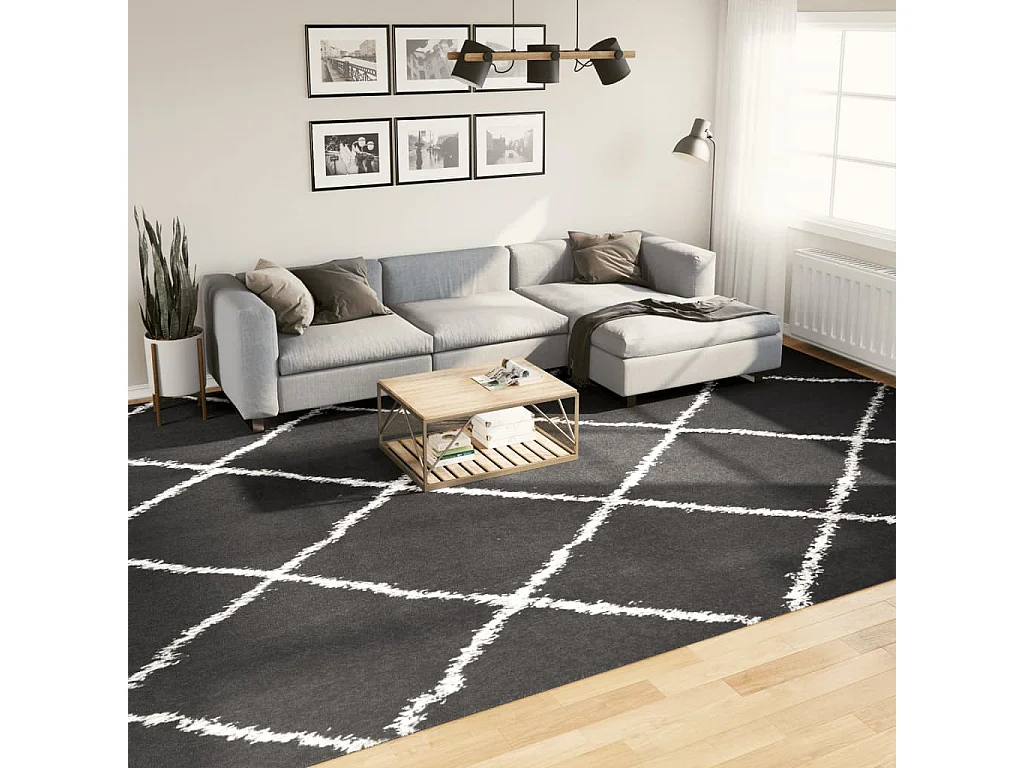 Vito  Vloerkleed shaggy hoogpolig modern 300x400 cm zwart en crème